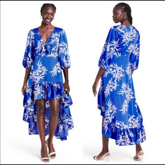 Alexis Dresses Alexis X Target Blue Ruffle Floral High Low Dress